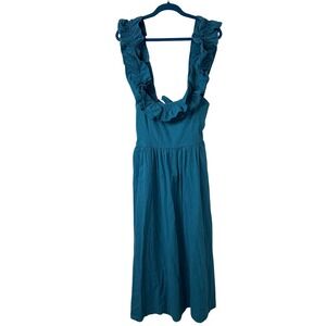 Free People Shore House Ruffle Strap Maxi Dress Teal Blue Sz M Boho Cottagecore